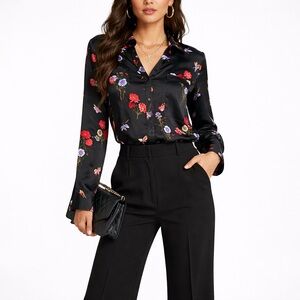 Express Black and Red Floral Blouse